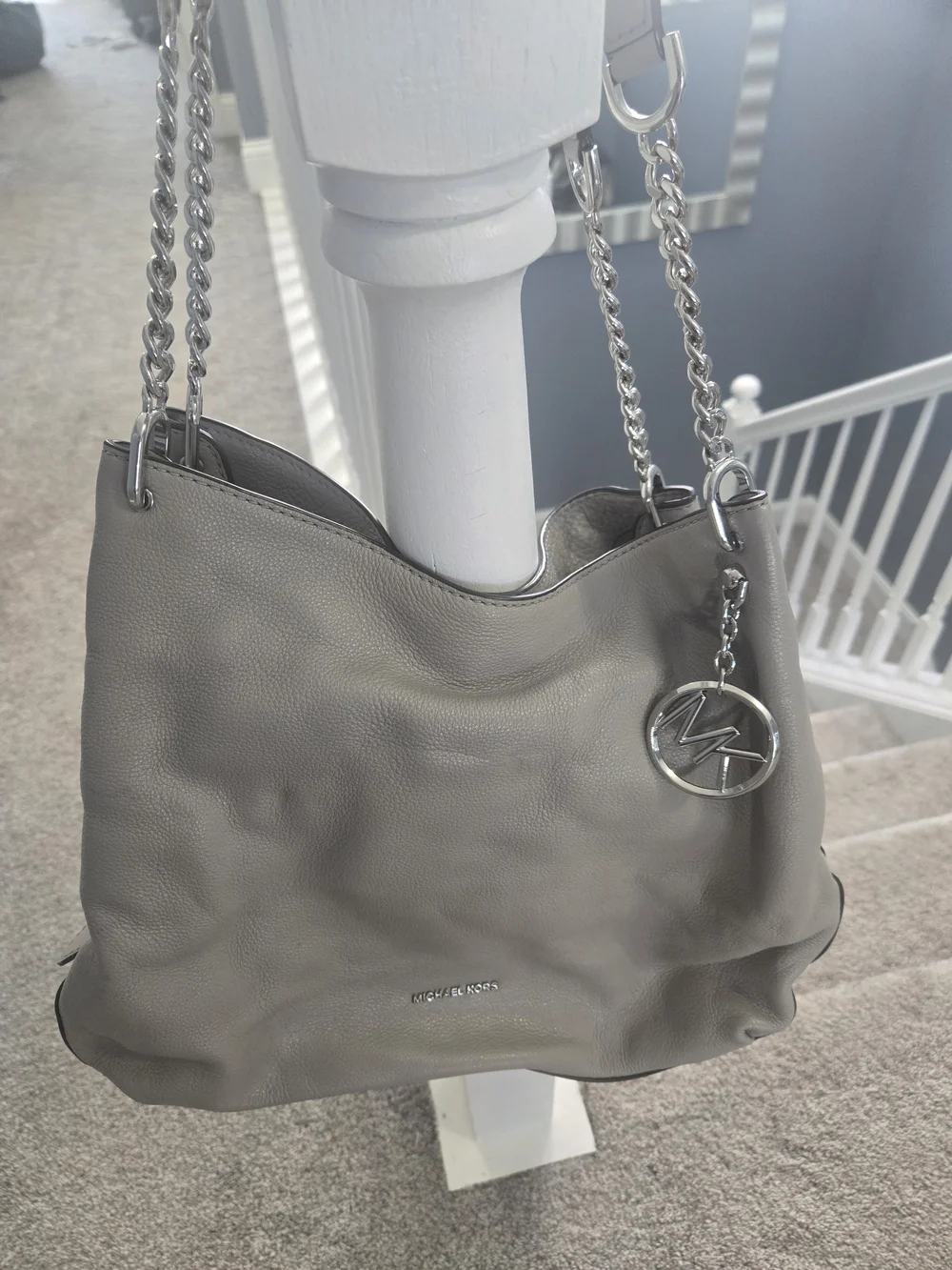 Michael Kors Gray Leather Chain-Handle Shoulder Bag With Dust Bag